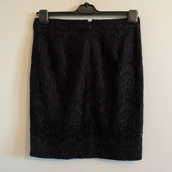 J. Crew Black Lace Floral Eyelet Above Knee Skirt Lined Preppy Holidays Cotton - Picture 5 of 10